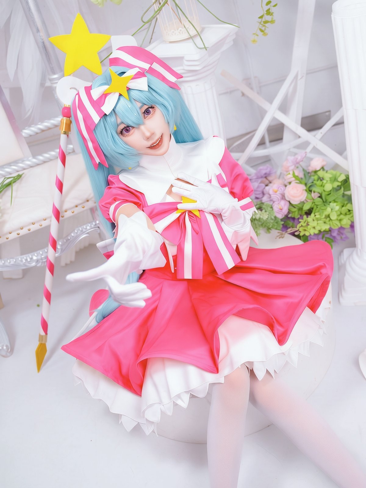 Hatsune Miku Ima Sugu Rinne Cosplay Costume Pink Magical Girl Dress with Oversized Skirt, Wig and Wand Options