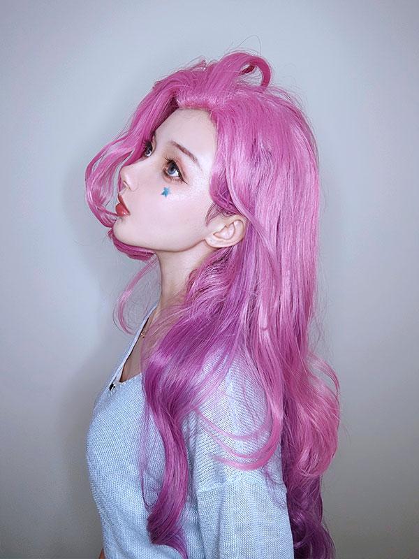 LOL KDA BADDEST Seraphine Pink Mixed Purple Long Cosplay Wigs