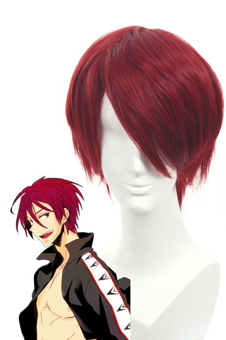 Free!Eternal Summer Rin Matsuoka Claret-red Short Straight Cosplay Wigs