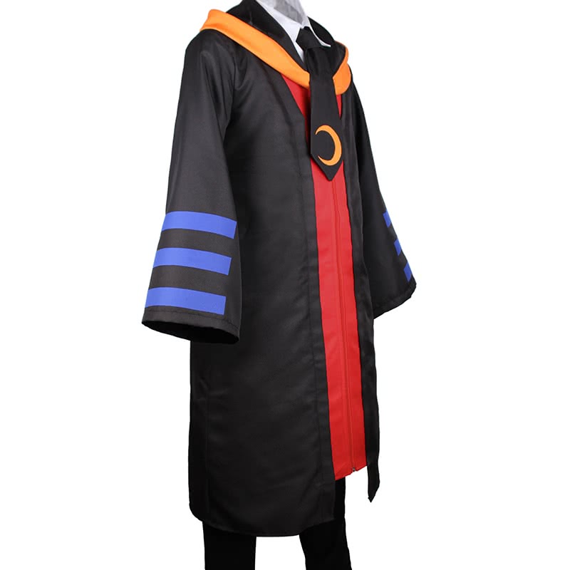 Black Hooded Robe with Red Panel and Orange Trim