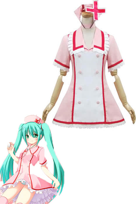Hatsune Miku  Nurse Role Play Pink Short Dress Anime Cosplay Costume
