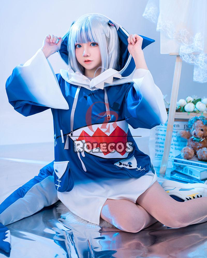 Hololive English Vtuber Gawr Gura Blue Mixed White Long Cosplay Wigs