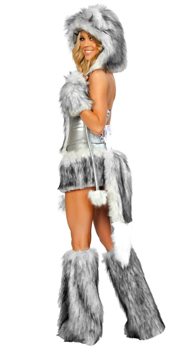 Furry animal timber wolf halloween costumes Gray cool complete set