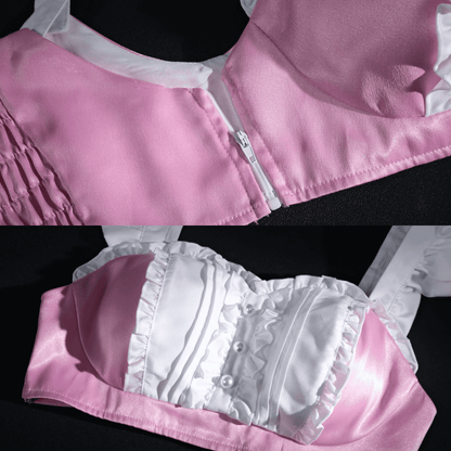 Dorothy Maid Cosplay Top Bodice Details Pink and White Corset Close-up