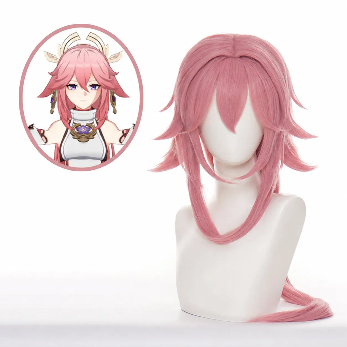Game Genshin Impact Guuji Yae Miko Pink Long Cosplay Wigs