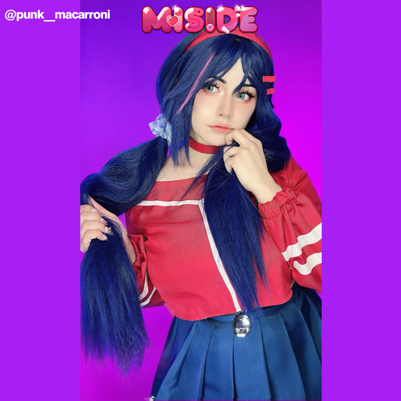 MiSide Mita Dark Blue Long Cosplay Wig