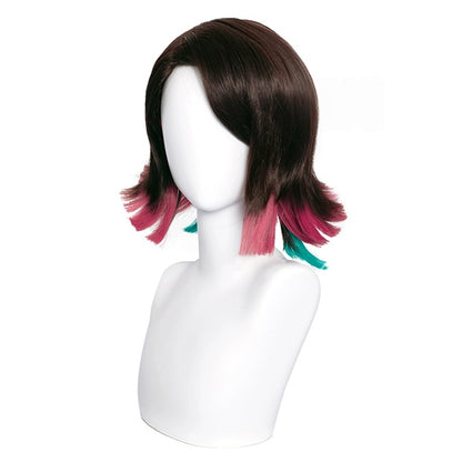 Rolecosplay Demon Slayer Enmu 35cm Dark Brown Mixed Pink Green Cosplay Wig