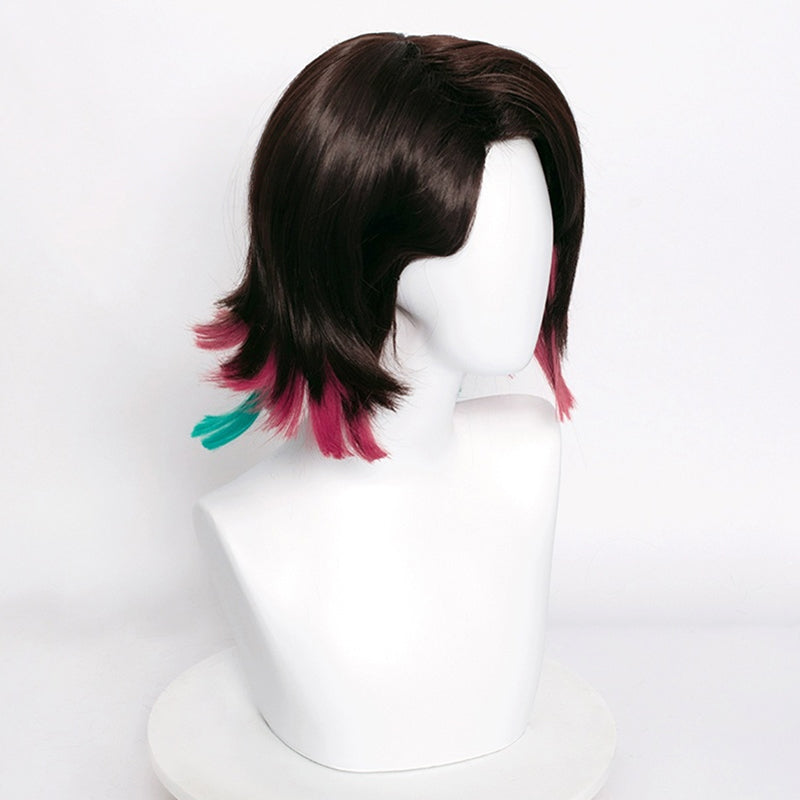 Rolecosplay Demon Slayer Enmu 35cm Dark Brown Mixed Pink Green Cosplay Wig