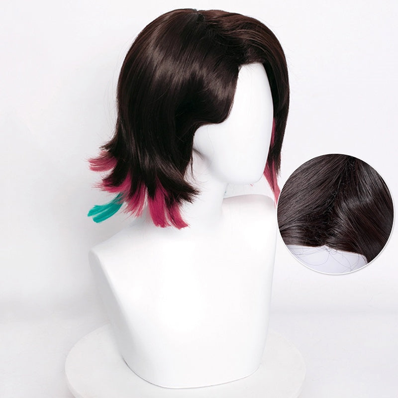 Rolecosplay Demon Slayer Enmu 35cm Dark Brown Mixed Pink Green Cosplay Wig