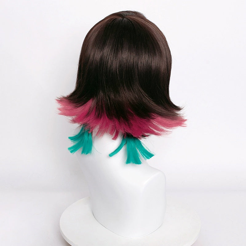 Rolecosplay Demon Slayer Enmu 35cm Dark Brown Mixed Pink Green Cosplay Wig