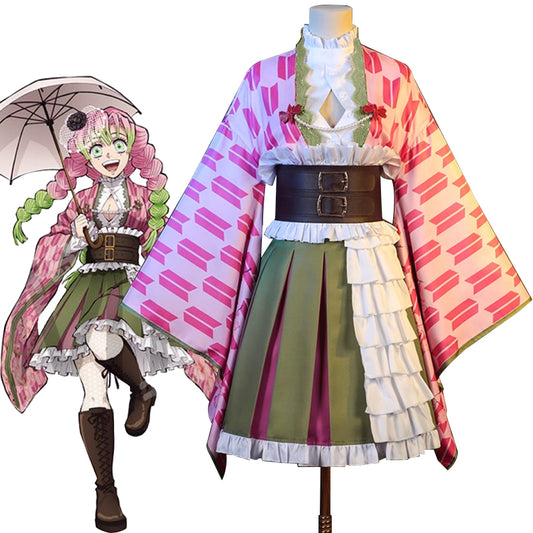 Rolecosplay Demon Slayer Kanroji Mitsuri 5th Anniversary Dress Cosplay Costume Halloween Set