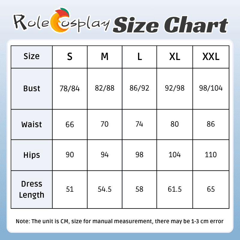 Rolecosplay Azur Lane Cheshire Hana Bride Cosplay Costume size chart