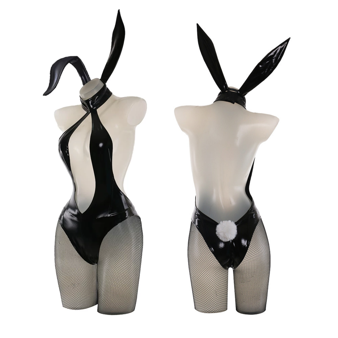 Rolecosplay Black Bunny Bodysuit Sexy Cosplay Glossy Halter Cut-Out One-Piece