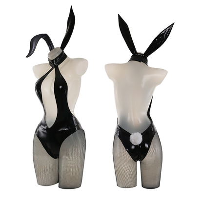 Rolecosplay Black Bunny Bodysuit Sexy Cosplay Glossy Halter Cut-Out One-Piece