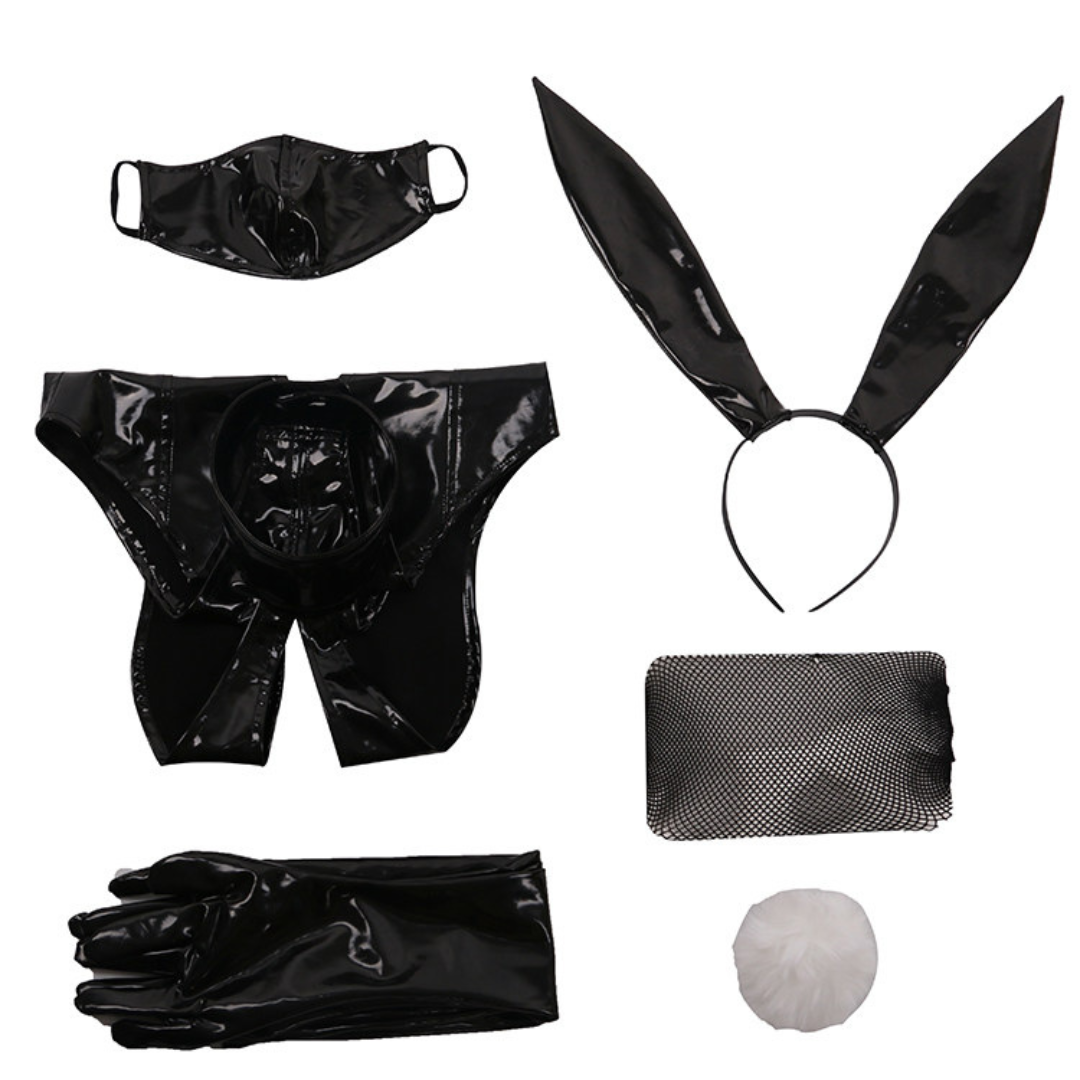 Rolecosplay Black Bunny Bodysuit Sexy Cosplay Glossy Halter Cut-Out One-Piece