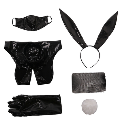 Rolecosplay Black Bunny Bodysuit Sexy Cosplay Glossy Halter Cut-Out One-Piece