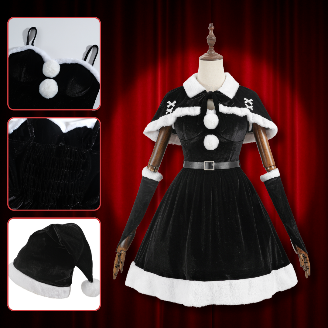 Rolecosplay Black Velvet Christmas Cosplay Dress with Shawl 2B Fanart Cosplay