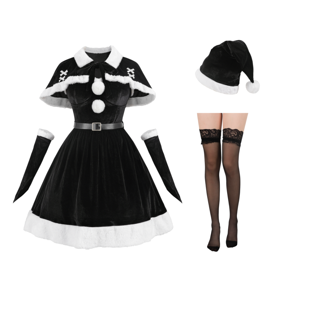 Rolecosplay Black Velvet Christmas Cosplay Dress with Shawl 2B Fanart Cosplay