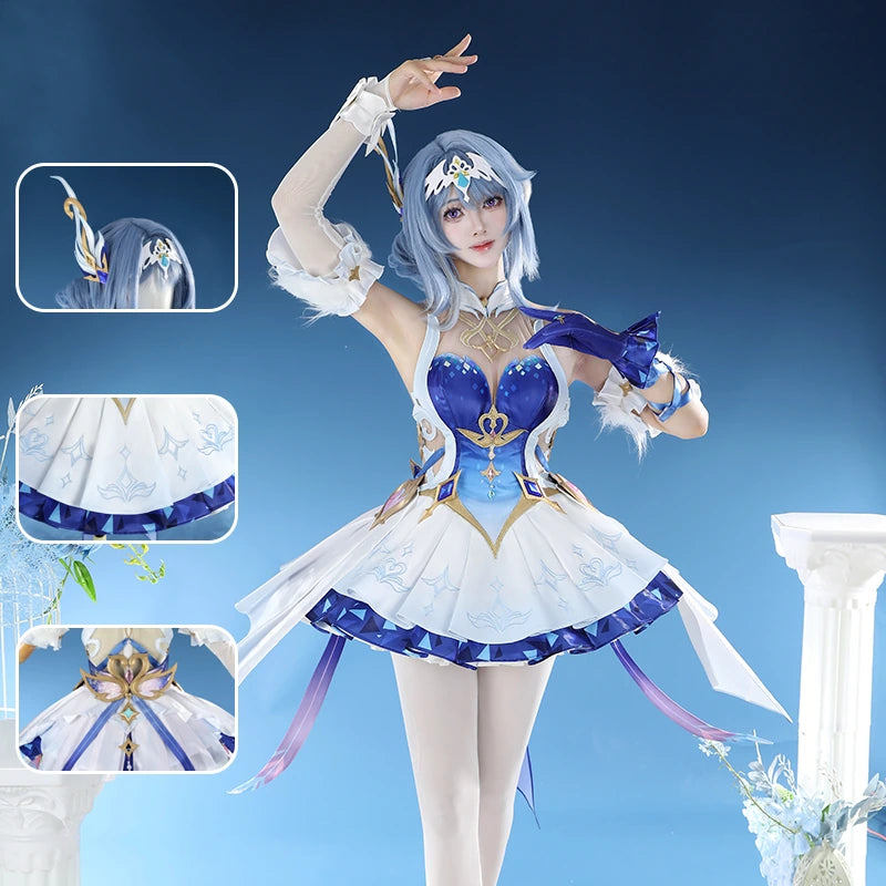 Blue and white fantasy cosplay costume set, full costume view