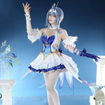 Blue and white fantasy cosplay costume set, full costume view