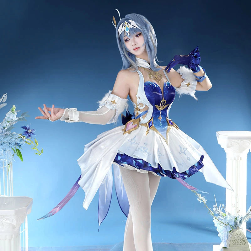 Blue and white fantasy cosplay costume set, full costume view