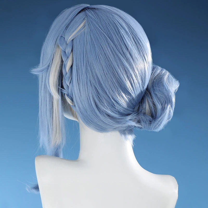 Blue and white fantasy cosplay costume set, wig and headpiece view