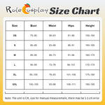 Blue and white fantasy cosplay costume size chart