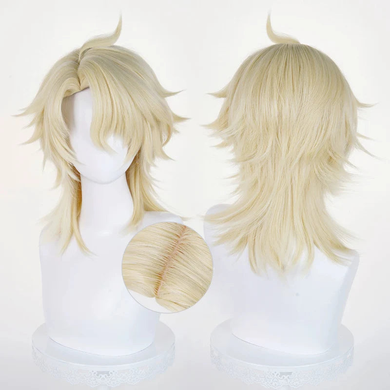 Rolecosplay Genshin Impact Varka Gold 35cm Halloween Cosplay Wig1