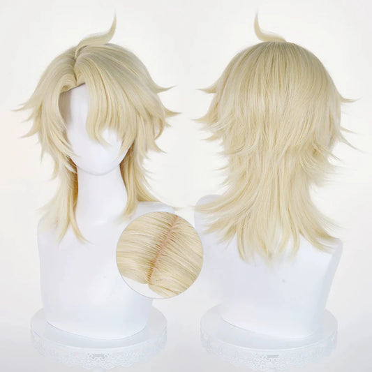 Rolecosplay Genshin Impact Varka Gold 35cm Halloween Cosplay Wig1