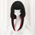 Black and red wig on a mannequin head against a white background Rolecosplay LOL After Hour Ahri Cosplay Wig