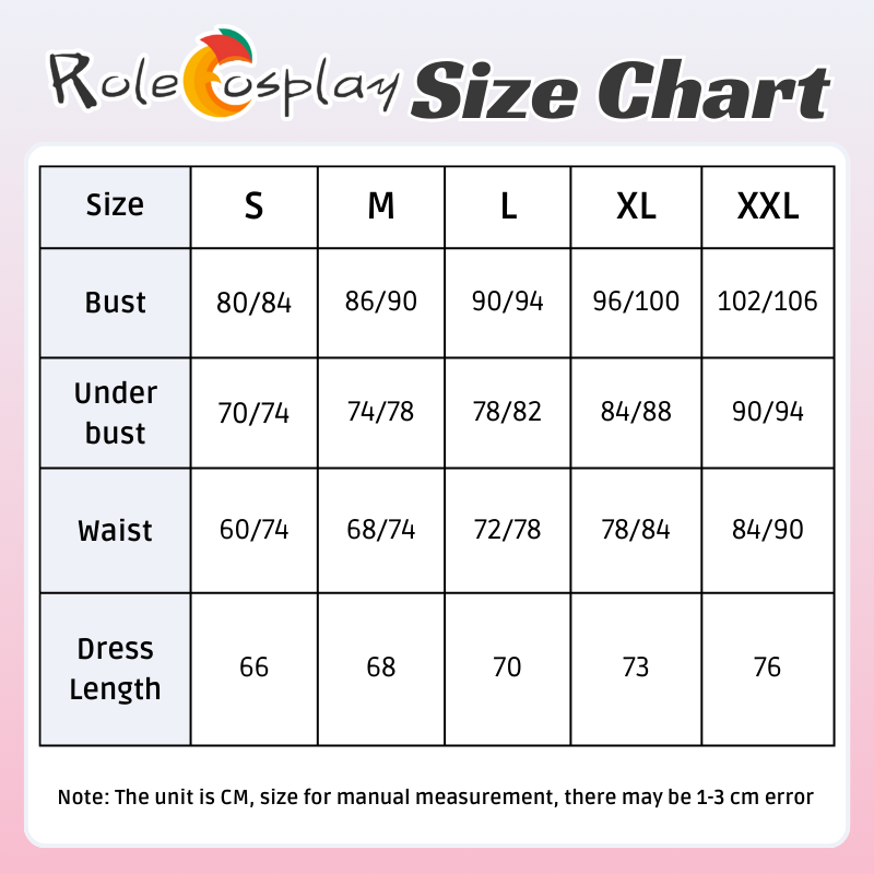 Rolecosplay LOL Golden Spatula Perfume Gem Ahri Cosplay Costume size chart