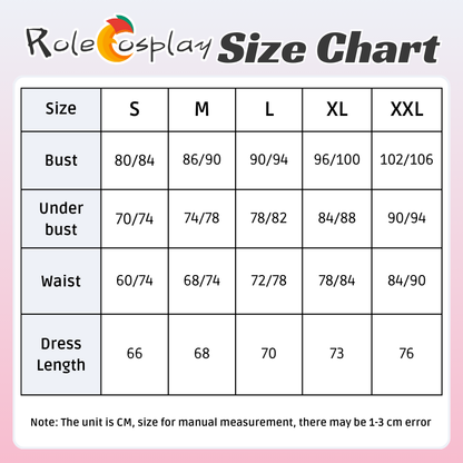 Rolecosplay LOL Golden Spatula Perfume Gem Ahri Cosplay Costume size chart