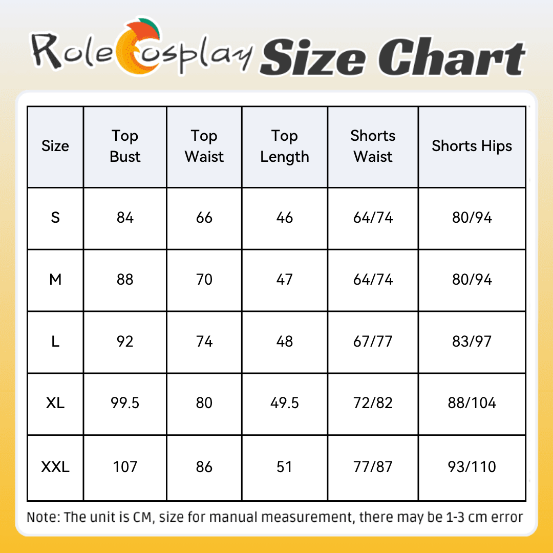 Rolecosplay LOL Samira Cosplay Costume size chart