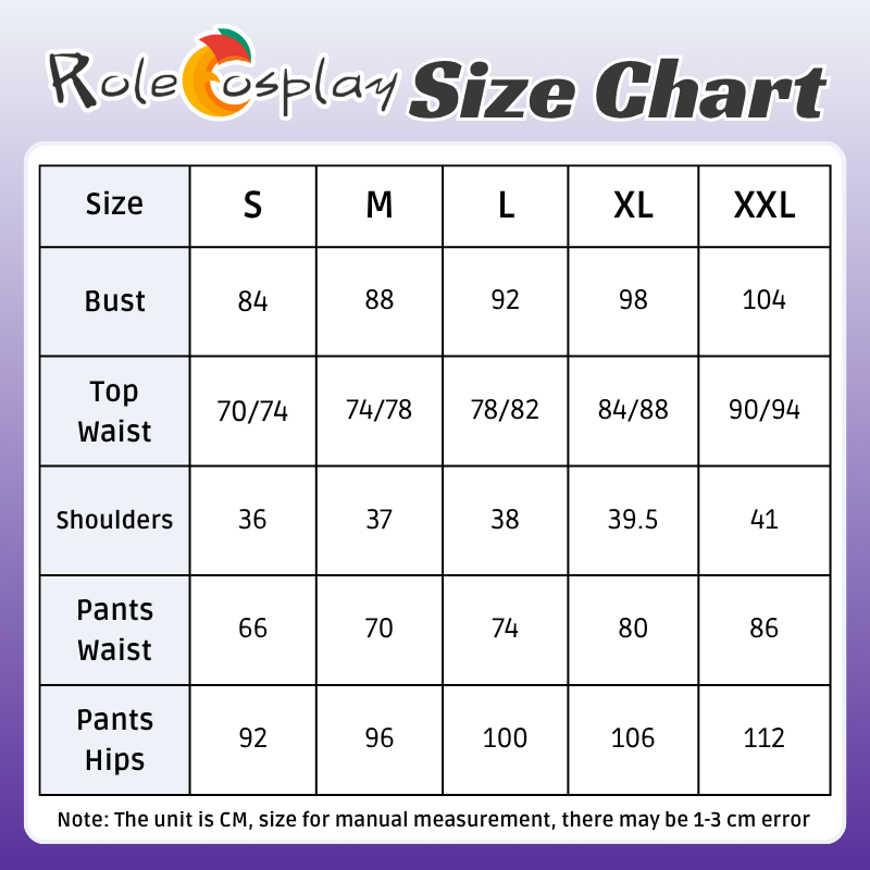 Rolecosplay LOL Yunara Cosplay Costume size chart