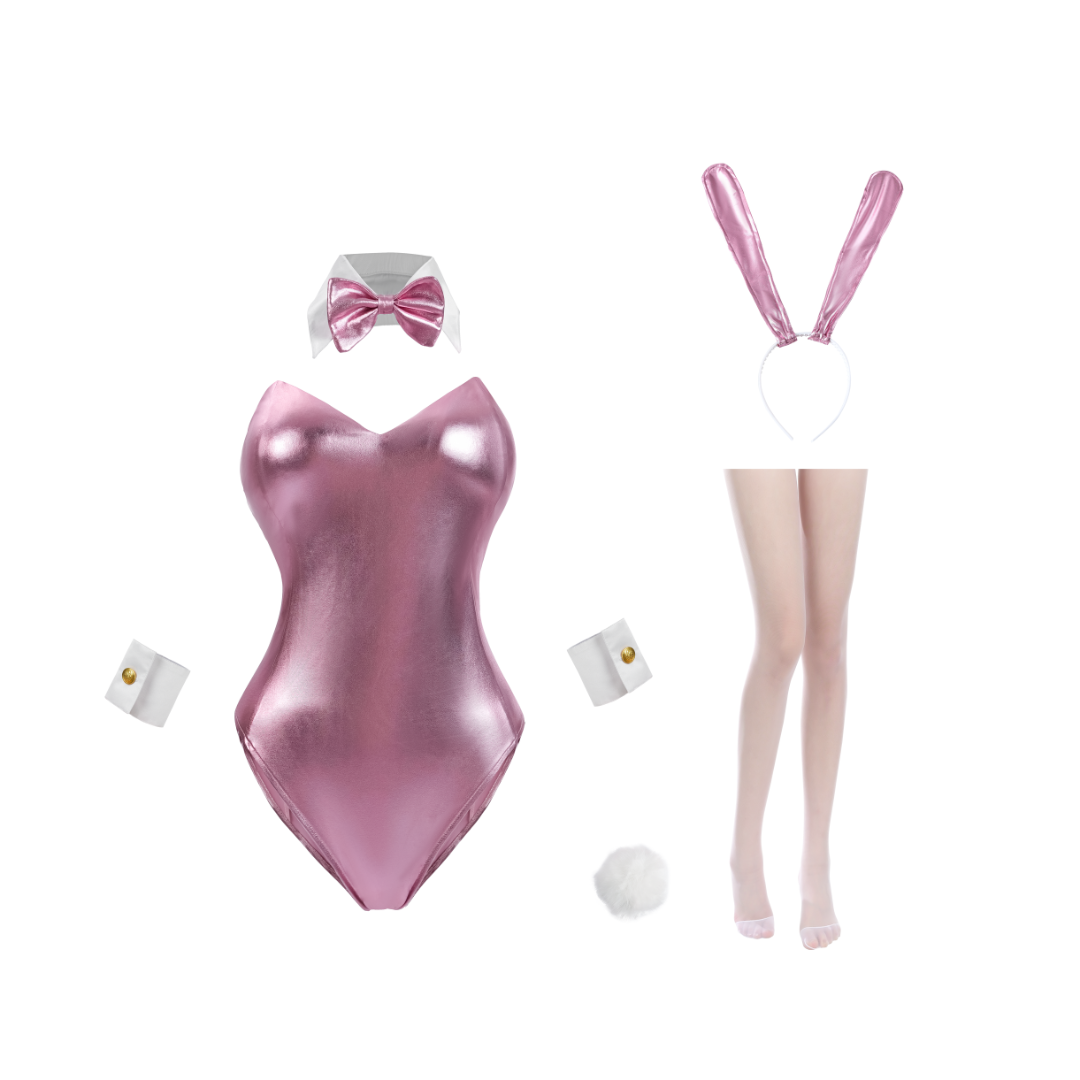 Rolecosplay Multi-Color Glossy Bunny Bodysuit Set Sexy Cosplay pink