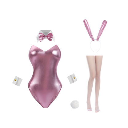 Rolecosplay Multi-Color Glossy Bunny Bodysuit Set Sexy Cosplay pink