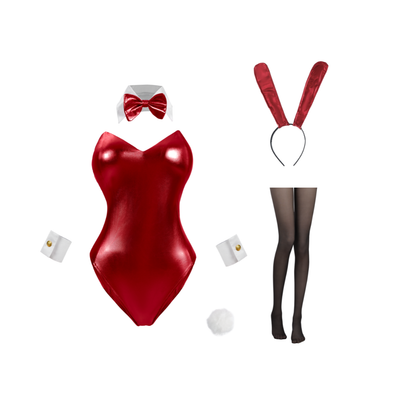 Rolecosplay Multi-Color Glossy Bunny Bodysuit Set Sexy Cosplay red