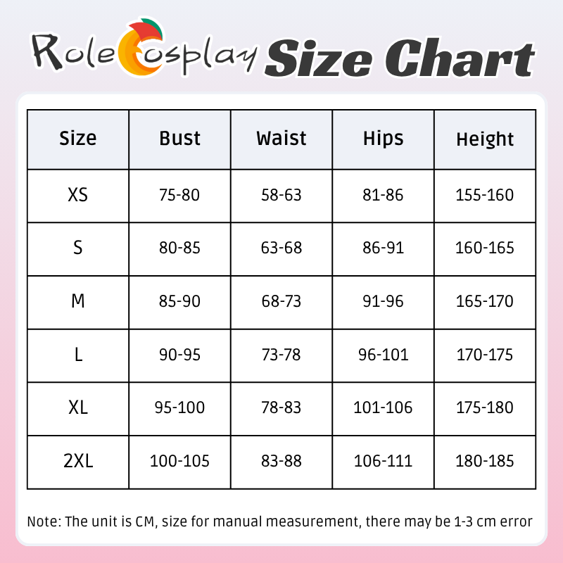 Rolecosplay NIKKE Alice Hoodie Cute Cosplay Costume size chart
