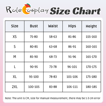 Rolecosplay NIKKE Alice Hoodie Cute Cosplay Costume size chart