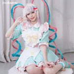 Rolecosplay pastel maid costume wig set seated model view