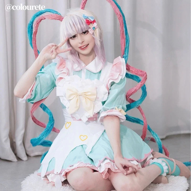 Rolecosplay pastel maid costume wig set seated model view
