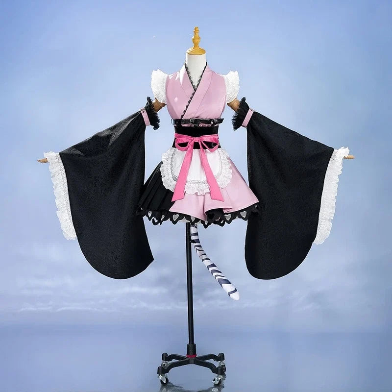 Rolecosplay pink and black maid costume front view