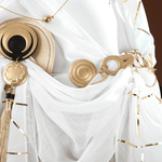 White scarf with gold accents and tassels on a white background Rolecosplay Wuthering Waves Iuno Cosplay Costume