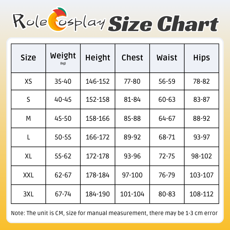 Rolecosplay Zenless Zone Zero Yidhari Cosplay Costume size chart