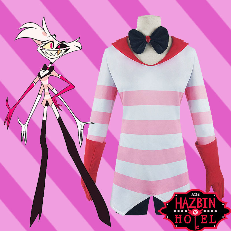 Hazbin Hotel Angel Dust Cosplay Kostüm voll rot-weiß gestreiftes Kleid Hazbin Hotel Angel Dust Cosplay Kostüm voll rot-weiß gestreiftes Kleid