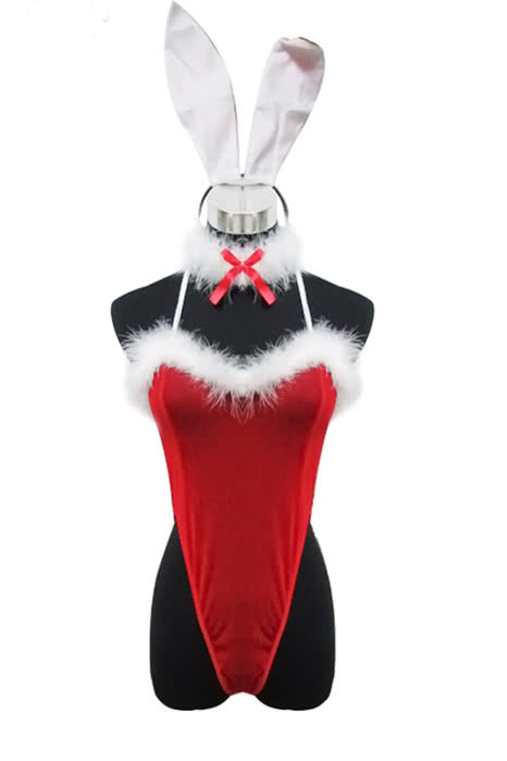 Hollowen Christmas Sexy Bunny Bodysuit Red Cosplay Costumes