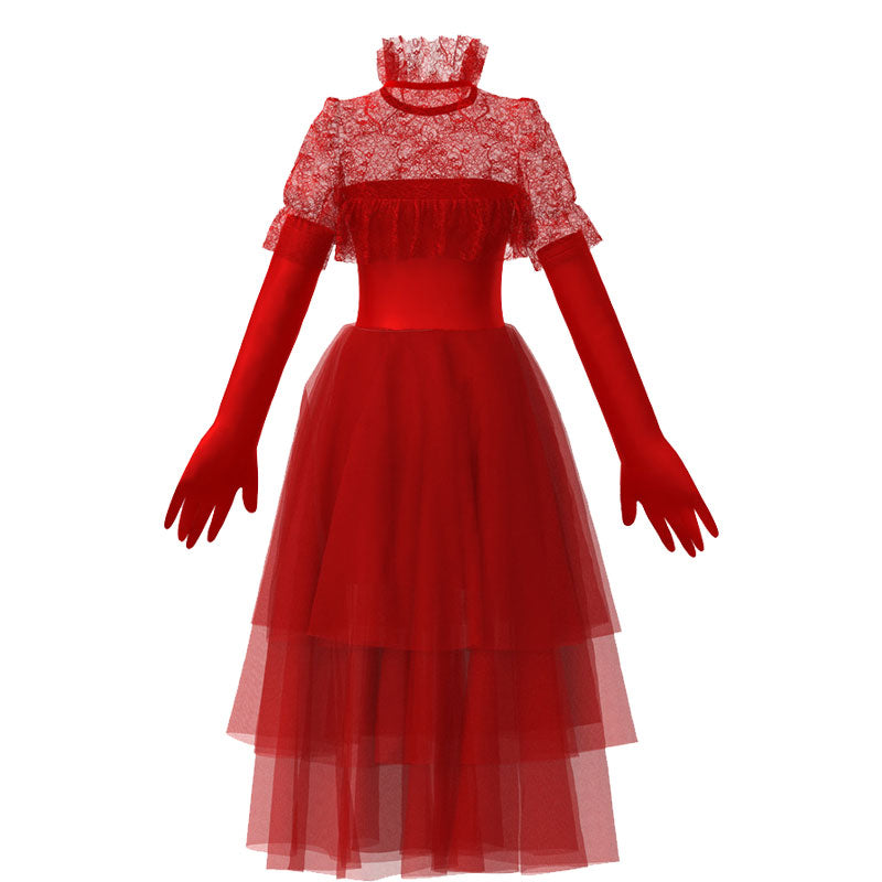 Beetlejuice 2 Lydia Deetz Cosplay Costume Red Wedding Dress Halloween Cosplay