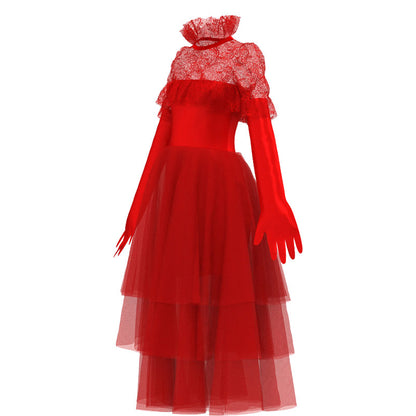Beetlejuice 2 Lydia Deetz Cosplay Costume Red Wedding Dress Halloween Cosplay
