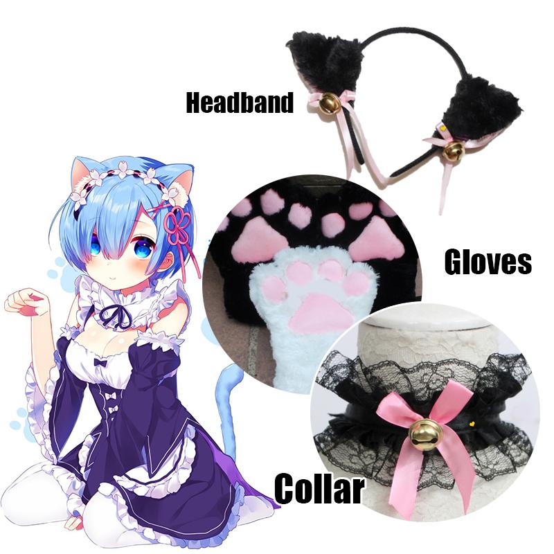 Black And White Cat Ears Tail Cat Claw Cos Props Headwear Cosplay