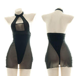 Black High Fork Translucent Sexy Lingerie Cosplay Costume
